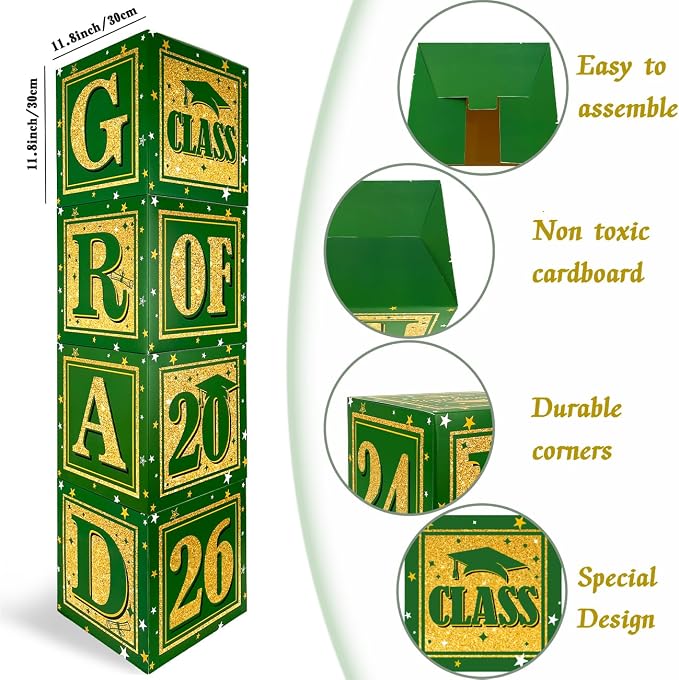 Graduation Decorations Class of 2026 Decorations Green and Gold | Balloon Boxes - Image 2