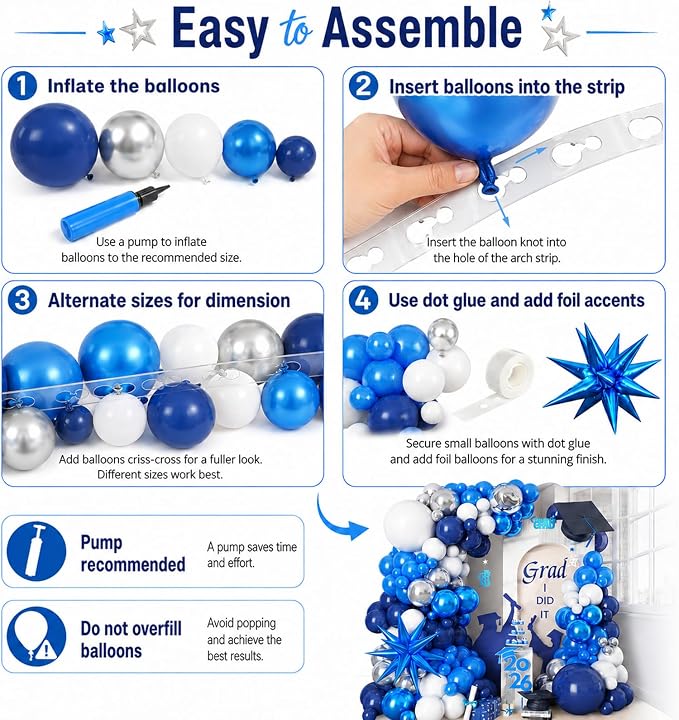 Graduation Balloon Arch Kit 2026 Blue and White Balloon Garland Royal Blue - Image 7