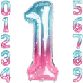 40 Inch Pink Blue Number 1 Balloon, Large Gradient Pink Blue Mylar Foil Number by Unknown