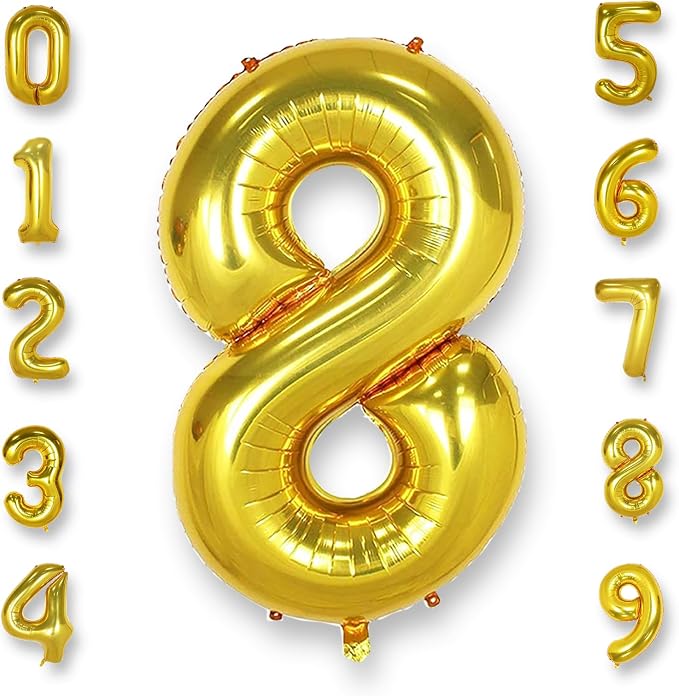 AULE 40 Inch Gold 8 Balloon Number Foil 0-9 Birthday Big Numbers | Birthday by AULE