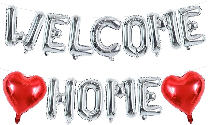 TONIFUL 16 Inch Silver WELCOME HOME Foil Letter Balloons Banner Decoration | by TONIFUL