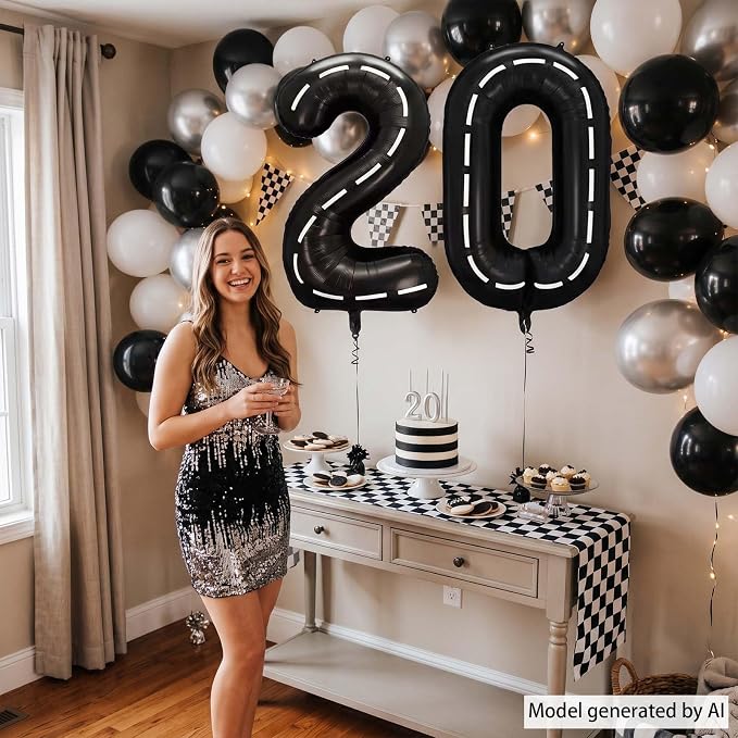 Black and White Stripes Number 20 Balloon 40 Inch, Foil Track Digit | Speedway - Image 6