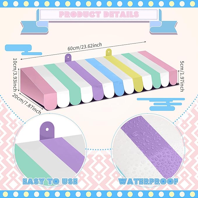 Boao 4 Pack Pastel Circus Awning Decoration Macaron 3D Stripe Cardboard Awning - Image 2