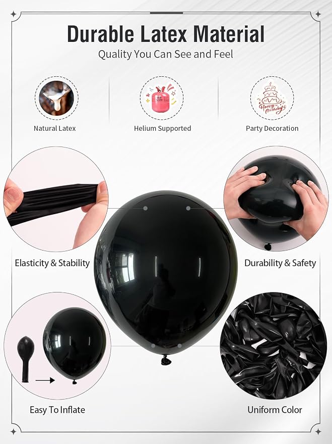 Black and Silver Balloons 12 Inch 60 Pcs Metallic Silver Pearl Silver Black - Image 4