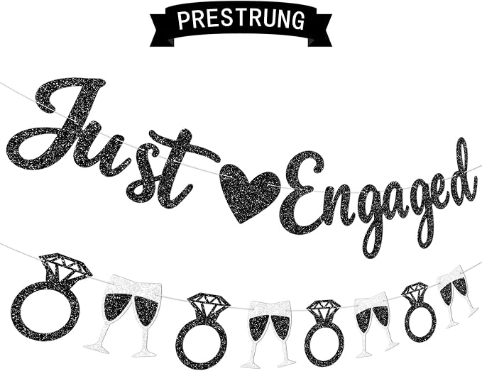 Black Just Engaged Banner Prestrung Engagement Party Decorations Happy - Image 2