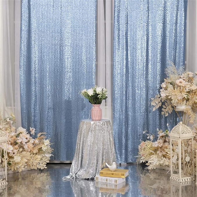 Eternal Beauty Baby Blue Sequin Backdrop Curtains, 4 Panels 2x8FT | 3mm Sparkle - Image 4