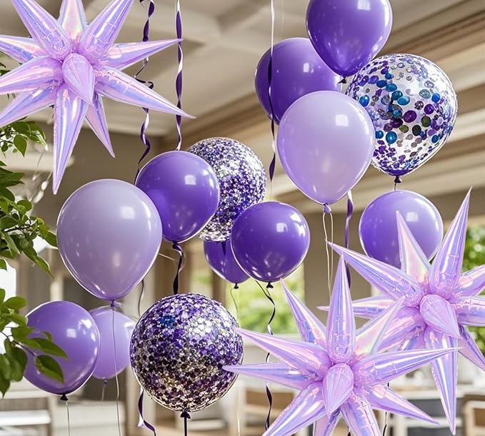 50pcs Iridescent Lilac 26' Water Drop Foil Cone Mylar Balloons Holographic - Image 4