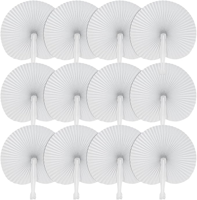 36 Pack Folding Paper Fans Round Shape Handheld Fans Plastic Handle Wedding by Tayfremn