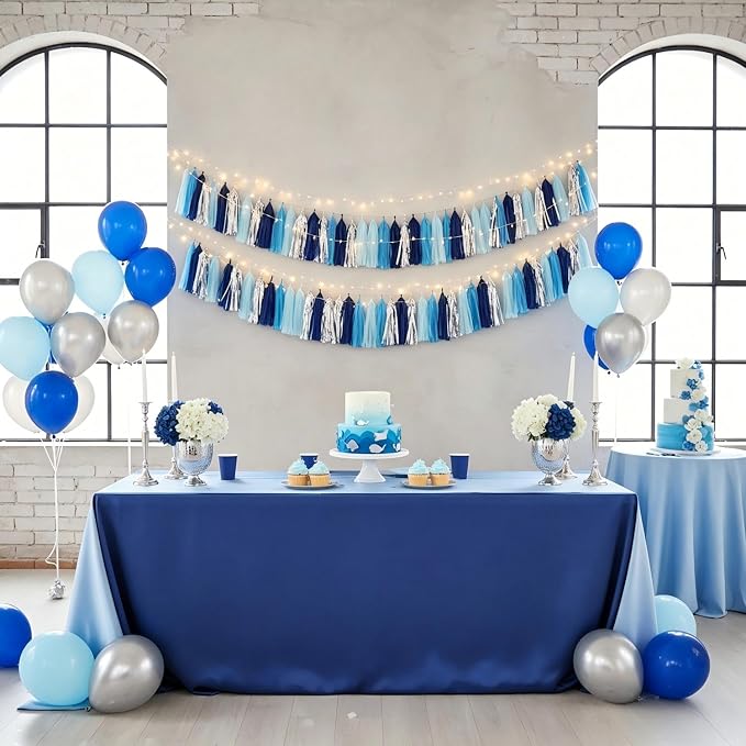 Blue and Silver Tassel Garland, Paper Tassel Banner, Table Decor, DIY Kits - - Image 2