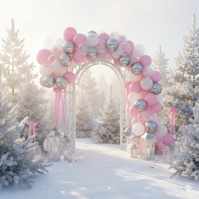 Pink and Silver Balloons, Pastel Light Pink Pearl White Metallic Silver Latex - Image 5