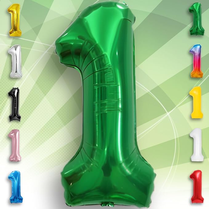 Green Number Balloon 1 Mylar Foil Balloons 32 inch - Image 2