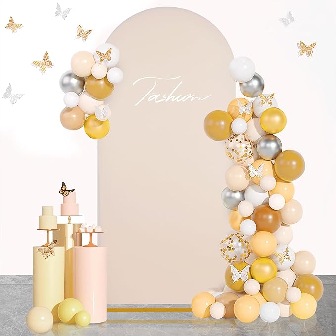 SoarDream 7.2FT Wedding Arch Cover Beige Spandex Fitted Wedding Arch Stand Covers Fitted for Round Top Chiara Arch Cover Stretchy Backdrop for Birthday Birthday Party Balloon Decor