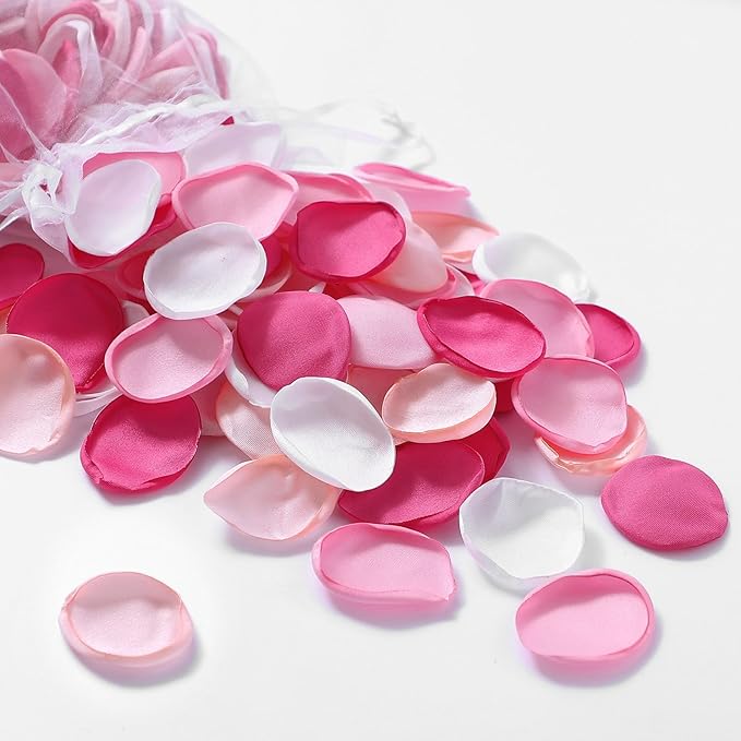 Serwalin 300Pcs Silk Rose Petals Fuschia Flower Petals for Wedding Petals Flower Girl Petals for Christmas Aisle Flower Girl Basket Runner Bridal Shower Table Decor (4 Color Mixes)