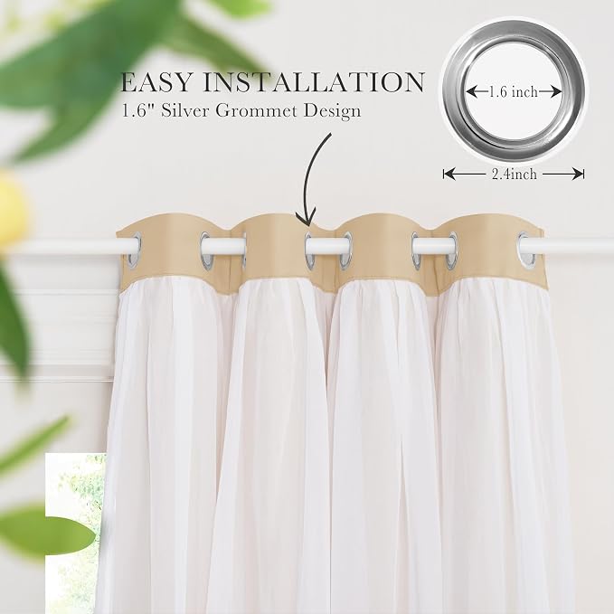 PONY DANCE Sheer Curtains Blackout, 52 by 63 inches, Biscotti Beige, Cortinas - Image 8
