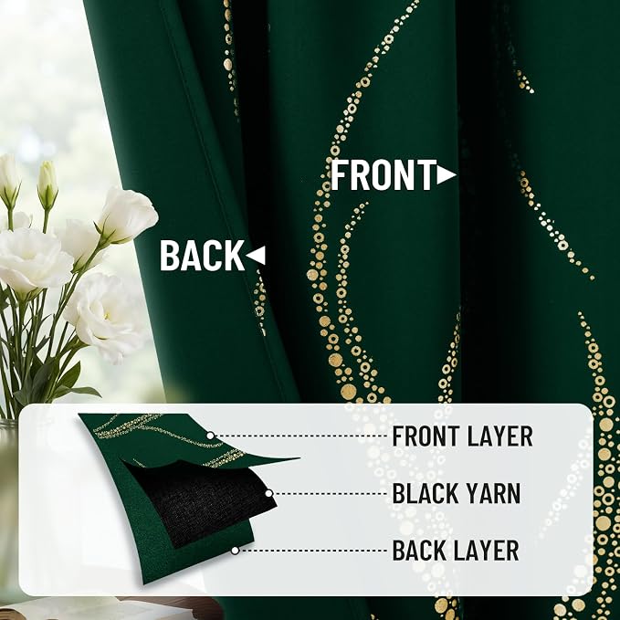 Yakamok Emerald Green Curtains for Livingroom Foil Print W52 x L63-inch | - Image 6