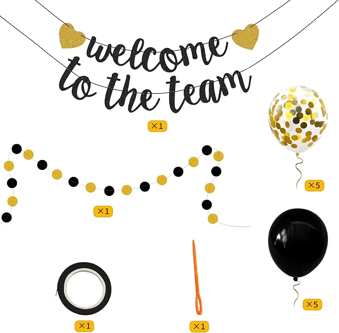 Welcome to The Team Banner Black Gold Glittery Welcome Banner - Image 6