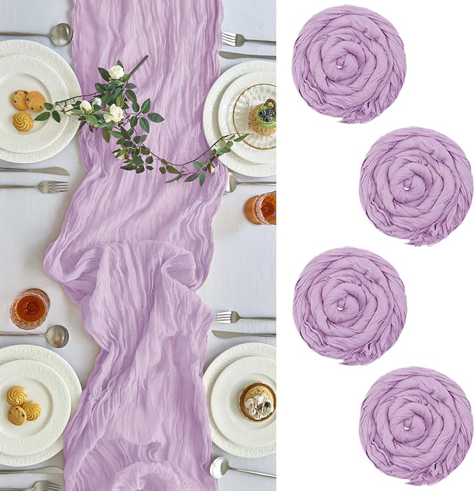 IVAPUPU 4 Pcs Cheesecloth Table Runner - 10ft Lilac Purple Lavender Boho Gauze by IVAPUPU