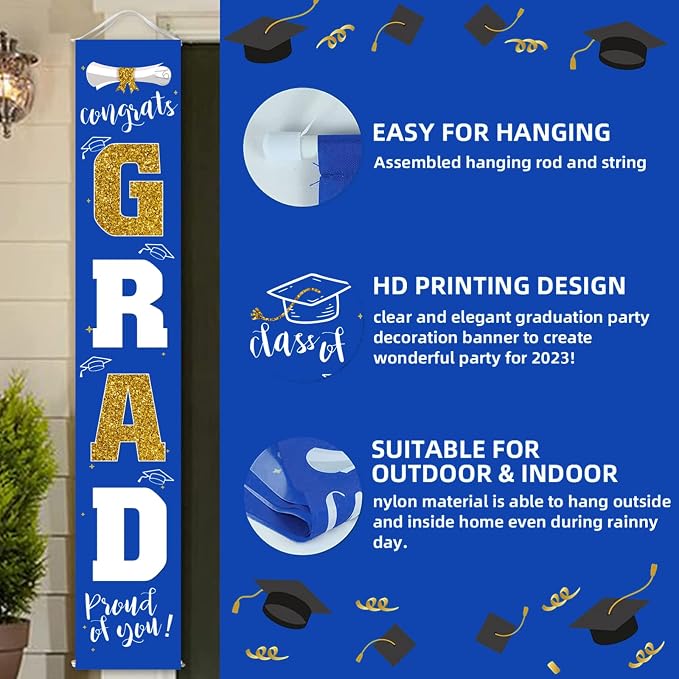 Graduation Decorations 2026 Banner Porch Sign Blue Gold - Image 3