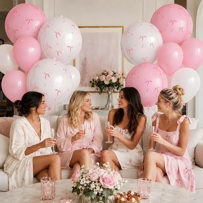 6Pcs Bow Print Round Foil Balloons, - Image 6