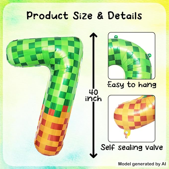 40 Inch Pixelated Number 7 Foil Balloon - Image 2