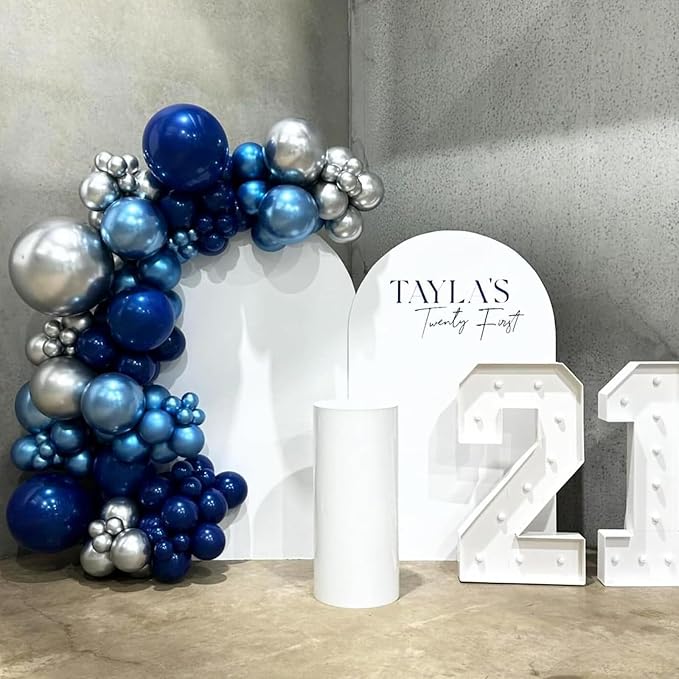Blue and Silver Balloons, Fathers Day Graduation Balloons Pearl Royal Navy Blue - Image 3