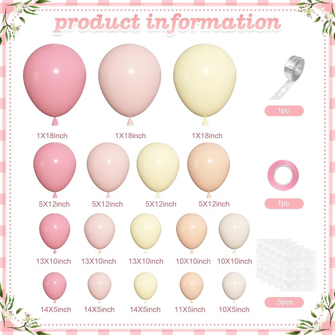 152Pcs Pink and Yellow Balloons Arch Kit Different Size | Pastel Light Pink - Image 2