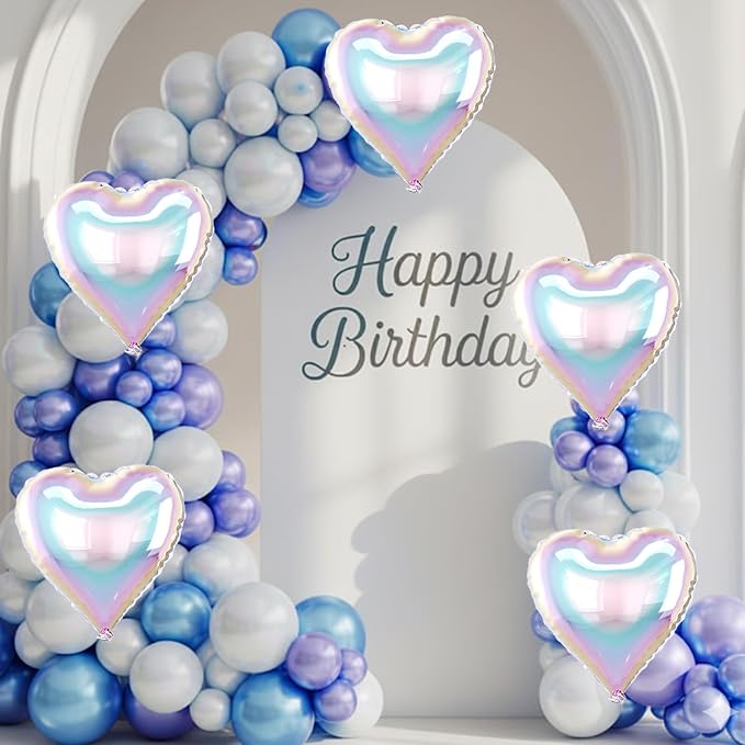 Iridescent Heart Balloons, 18 Inch Gradient Clear Foil Balloons - Image 7