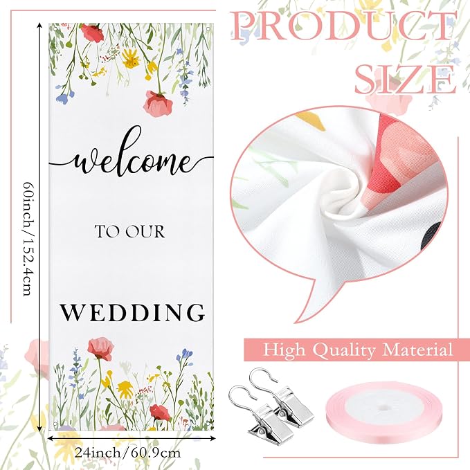 Yousoontic Welcome to Our Wedding Floral Linen Rustic Wedding Welcome Banner - Image 2