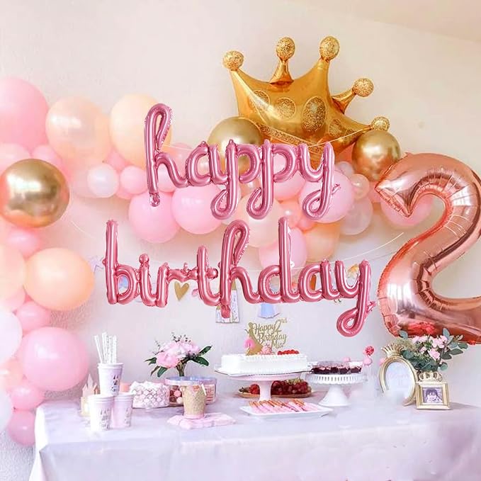 TONIFUL 16 Inch Pink Cursive Happy Birthday Balloons Banner Decorations | - Image 6
