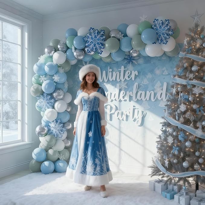 Blue Green Snowflake Balloon, Winter Wonderland Party Decorations, Pastel Green - Image 6
