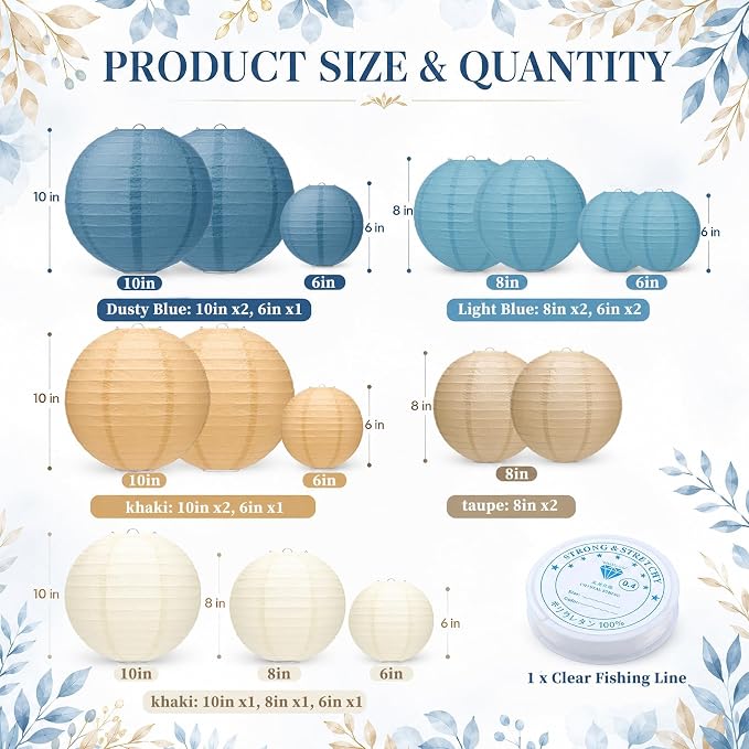 15 Pack Dusty Blue Paper Lanterns - Image 2