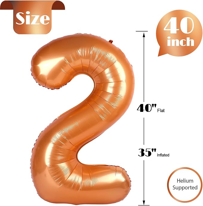 Orange Number 2 Balloon 40 Inch, 2nd Birthday Party Decorations Men Women | - Image 5