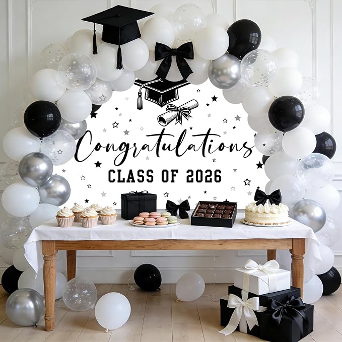 Congratulations Class of 2026 Backdrop Black White Graduation Banner Congrats - Image 4
