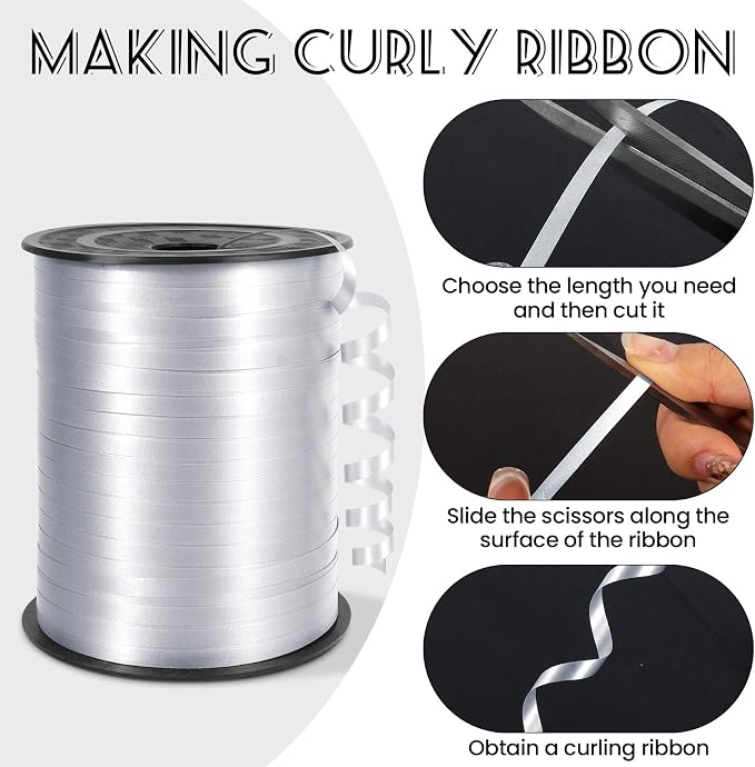 500 Yards Silver Curling Ribbon, 1/5 Inch Wide Balloons String Ribbons - Image 3