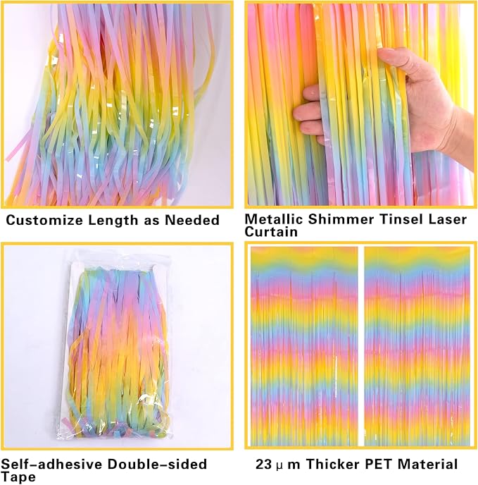PIGETALE Pastel Rainbow Foil Fringe Curtains - Image 5
