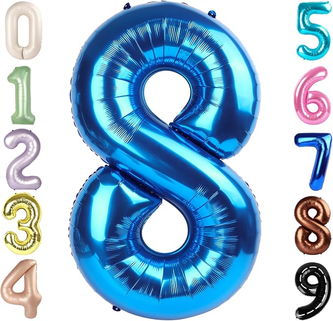 8 Balloon Numbers Birthday Decorations, 40In Dark Blue Balloons by Mluchee