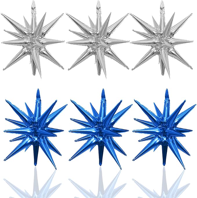 HILAVO 6PCS Blue Silver Star Balloons, 22Inch Large Navy Blue Silver Star by HILAVO
