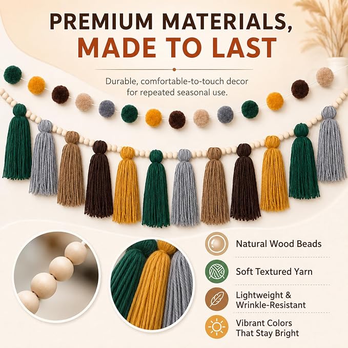 Syhood 3 Pcs 79" 2 Pom Pom Garland Wall Decor and 36" 1 Boho Tassel Garland - Image 6