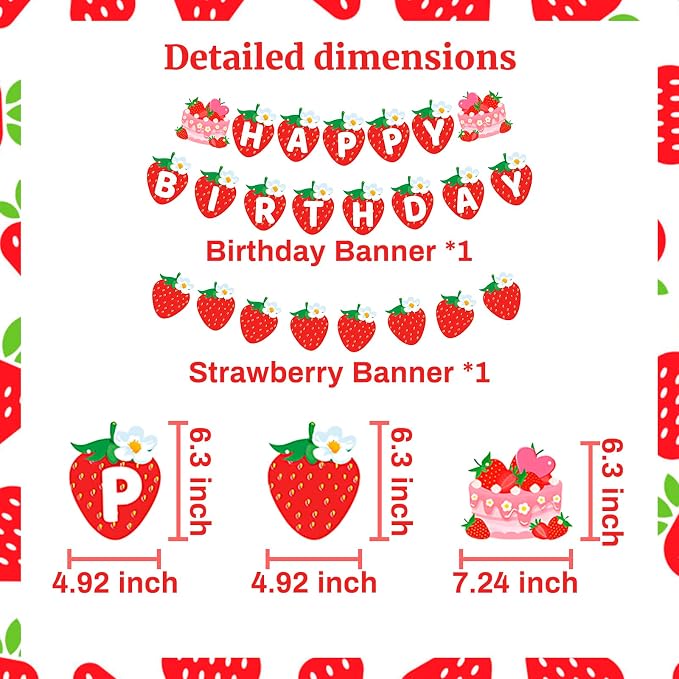 MEETINGU Strawberry Cake Happy Birthday Banner - Image 2