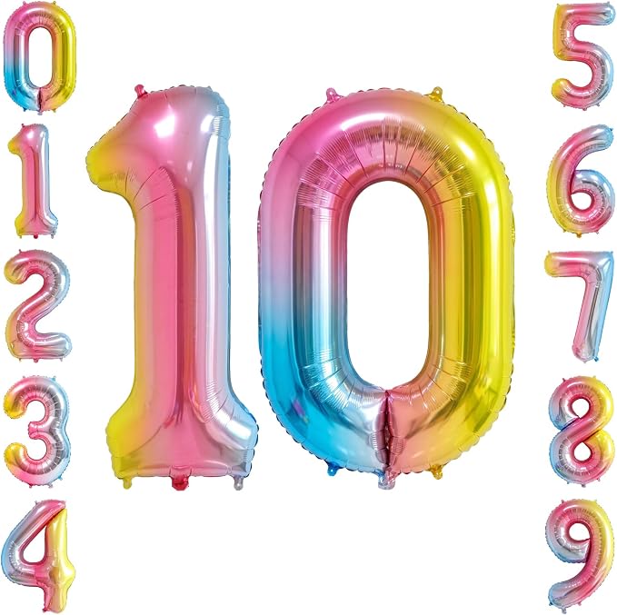 40 Inch Rainbow Foil Number 10 Balloon by TNCDJKPA