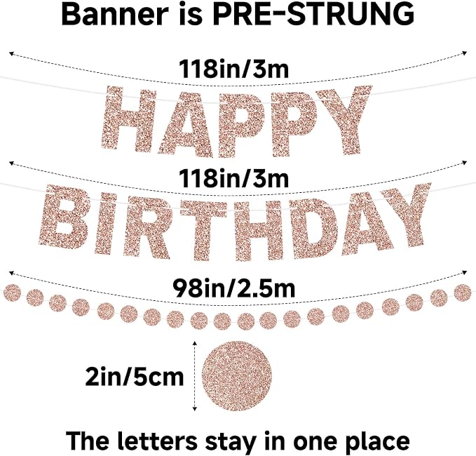 Alynta Happy Birthday Banner Pre-Strung Glitter Birthday Party Decorations | NO - Image 3