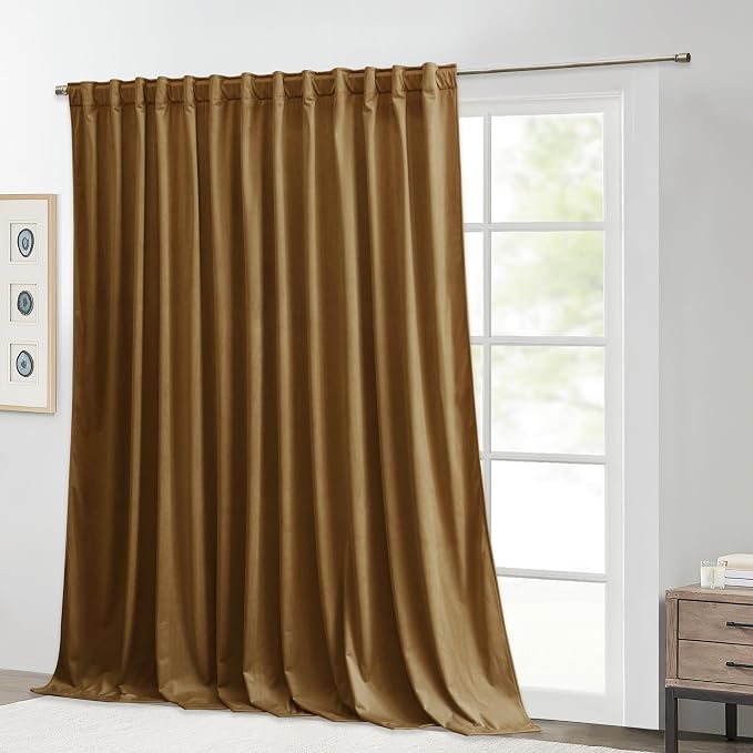Gold Brown Velvet Curtains 108 inches Long Fall Decor | Light Blocking Thermal by StangH