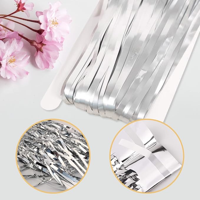 5 Pack Silver Fringe Backdrop 3.2ft x 8.2ft Foil Fringe Curtains Party Tinsel - Image 4