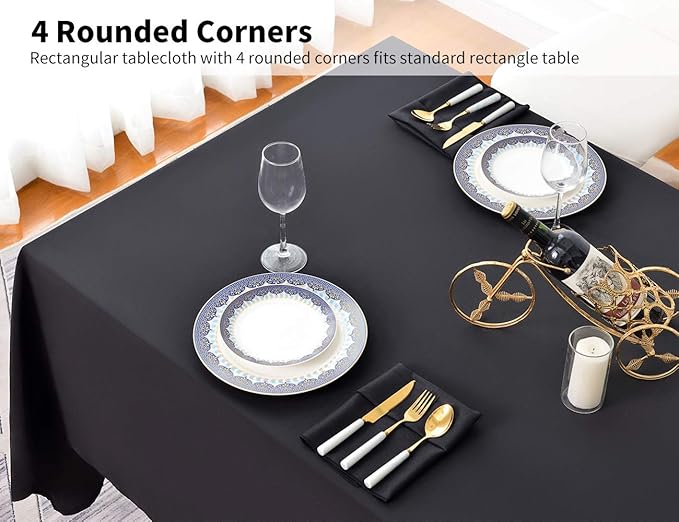Surmente Black Tablecloth 90 x 132-inch Rectangular Polyester Table Cloth for Weddings, Banquets, or Restaurants