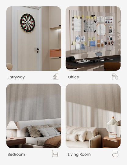 Bumusty Large Cork Board Alternative-47 x35 Felt Bulletin Board Tiles, with 30 Pushpins, 70 Adhesive Tabs, 12-Pack Slat Wall Paneling, Cork Boards for Office Push Pin Board Felt Board-Oatmeal