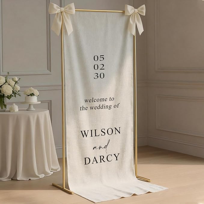 Personalized Fabric Wedding Welcome Sign, Cotton Linen Banner - Image 2