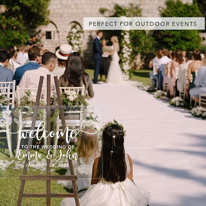 Andaz Press Custom Large Wedding Acrylic Sign, 16 X 24 Inches, Script Welcome, Personalized Sign, Welcome Sign For Modern Wedding Theme Wedding Welcome Sign Bienvenidos A Nuestra Boda