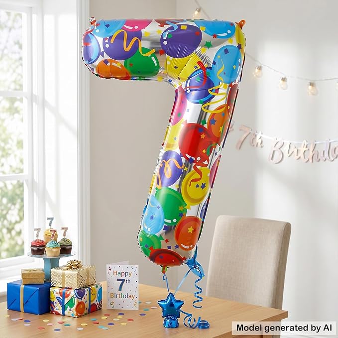 40 Inch Number 7 Balloon Colorful Foil Mylar Balloons - Image 4