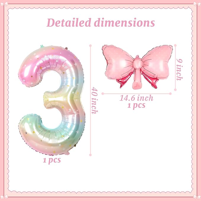 Number 3 40 Inch Rainbow Star Gradient Giant Number Balloon & Mini Bow Balloon - Image 2
