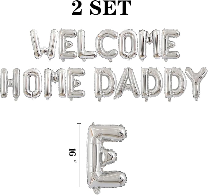 2 Set 32Pcs Silver WELCOME HOME DADDY Letter Balloons 16in Balloon Foil Letter - Image 2